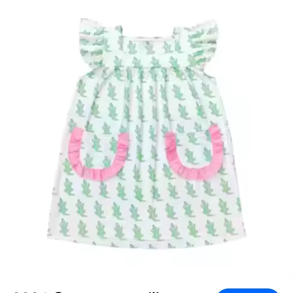 NEW Milk Silk CROCODILE FLUTTER DRESS Puffy Short Sleeves Girls 4 XL/Age8-9 Tall
